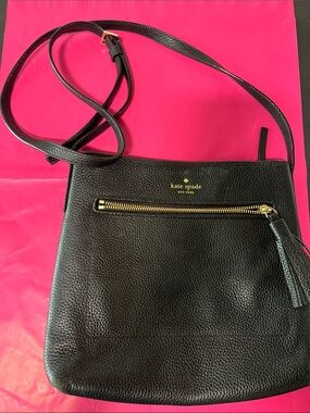 kate spade Black Pebbled Leather Crossbody with Gold Hardware